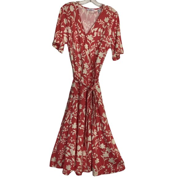 Isaac‎ Mizrahi Live Orange White Floral Print Wrap Dress Small Boho Preppy Cute - Picture 5 of 9